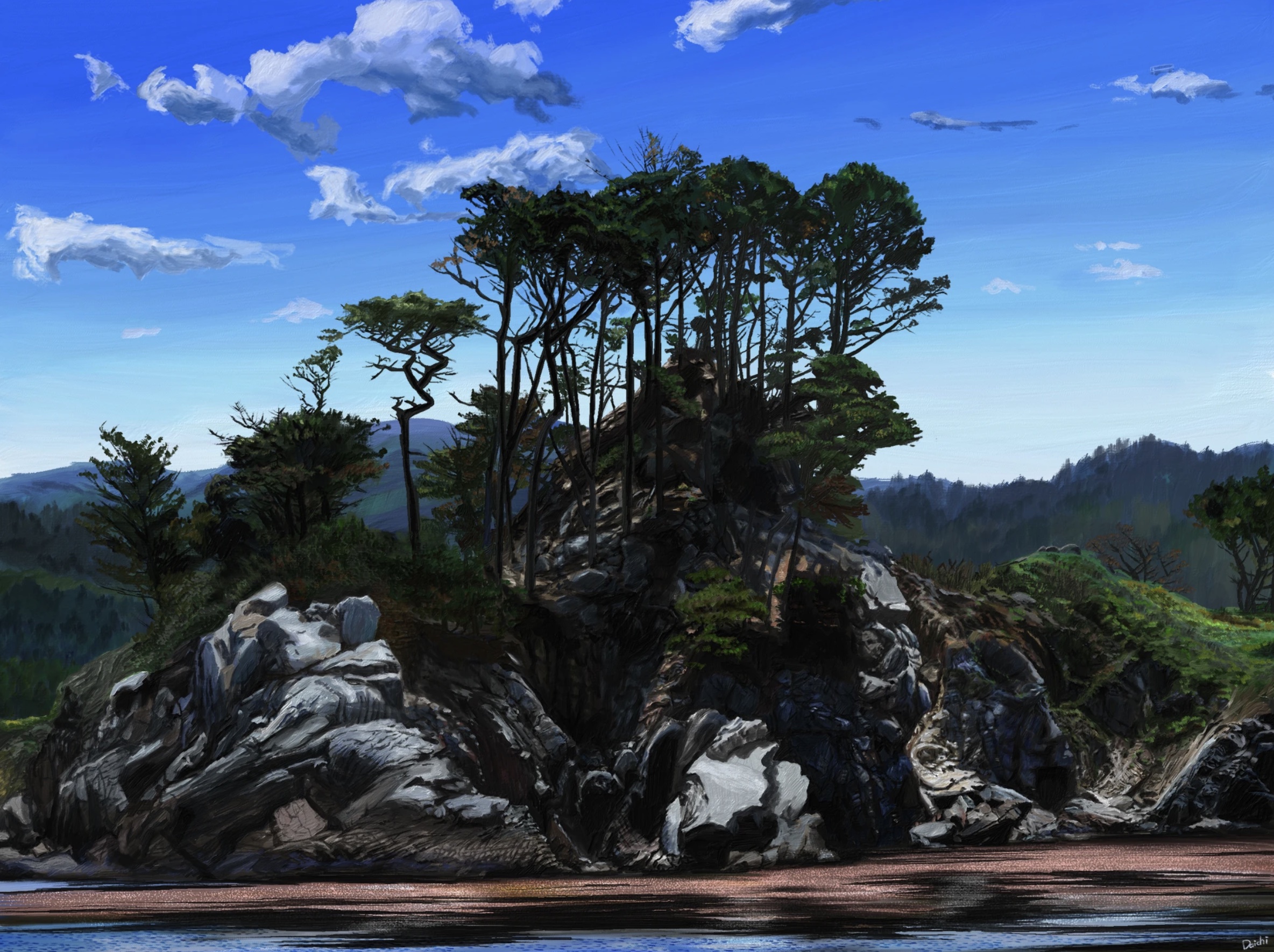 Landscape painting created with Fresco