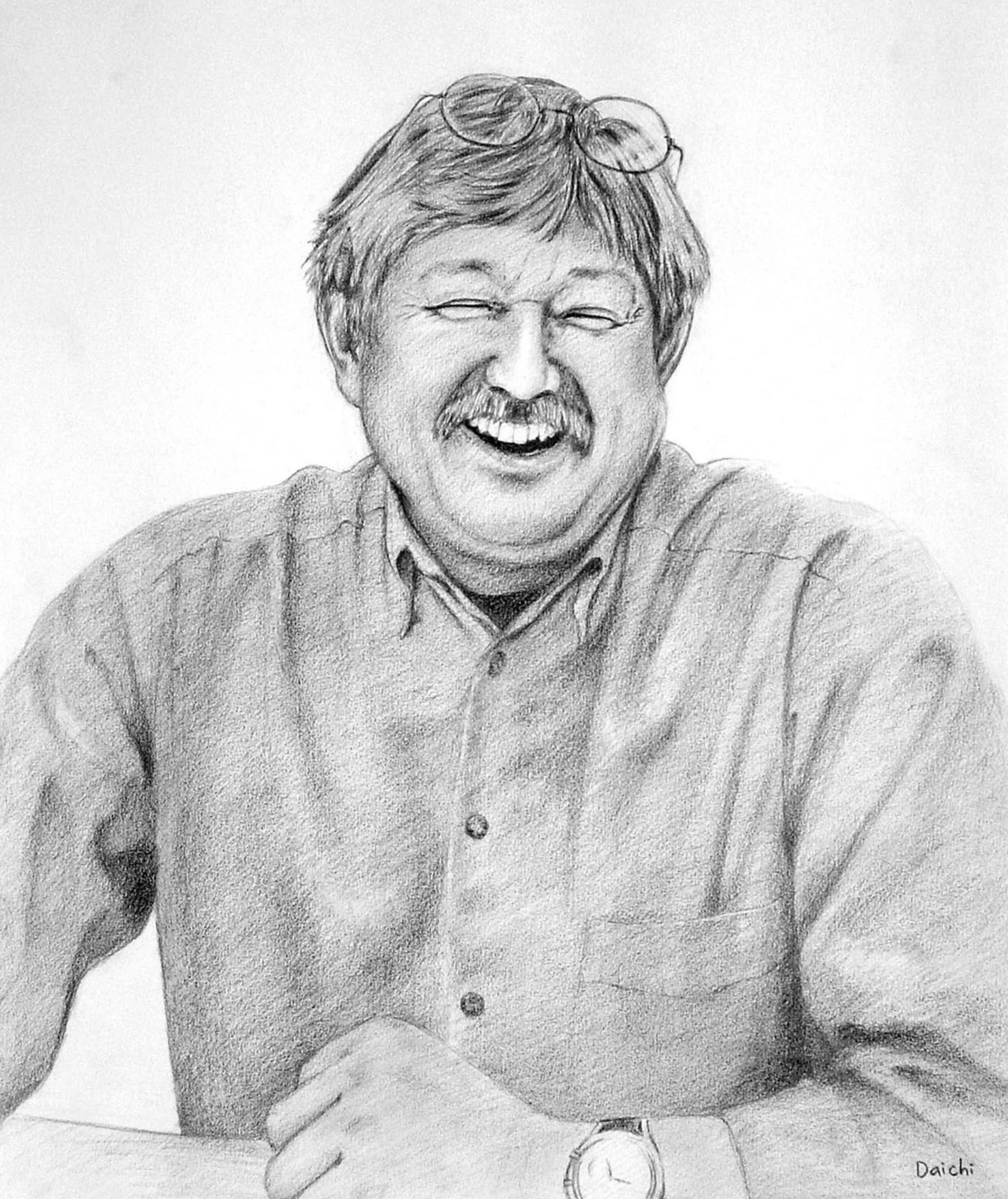 Portrait drawing created with pencils